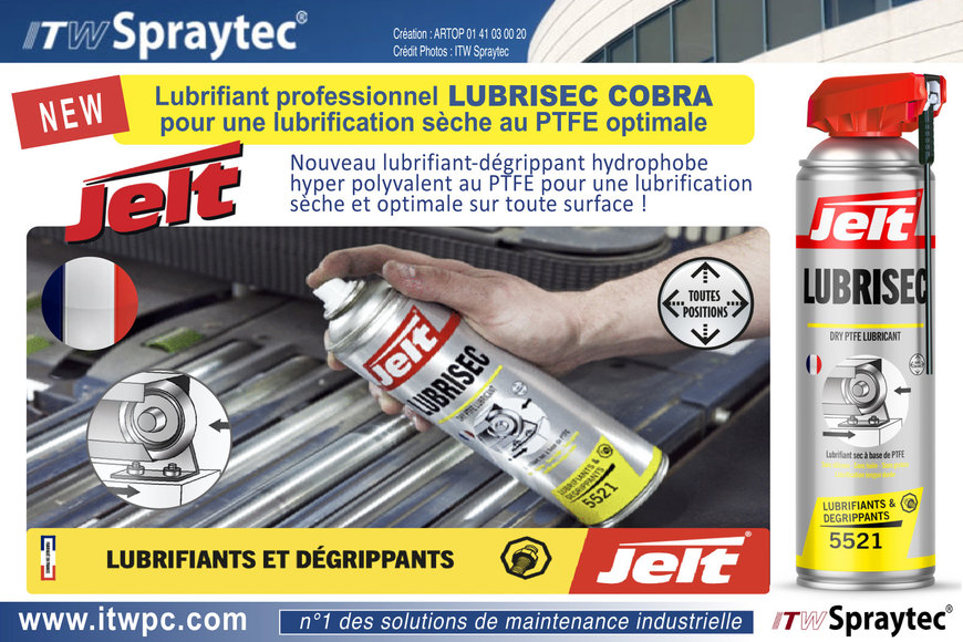 ITW Spraytec enrichit son offre produits “Lubrifiants & Dégrippants”, et annonce le lancement d’un nouveau lubrifiant hyper polyvalent au PTFE : Lubrifiant LUBRISEC Cobra